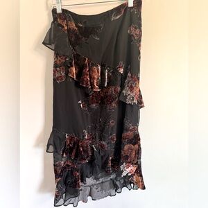 Gianni Bini ruffled velvet burnout Ruffle Midi Skirt - Black and Brown size 10